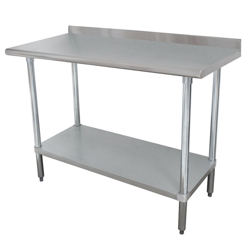 Advance Tabco FMSLAG-248 96" 16 ga Work Table w/ Undershelf & 304 Series Stainless Steel Top, 1 1/2" Backsplash