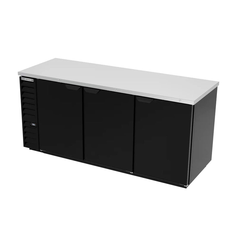 Beverage-Air BB78HC-1-B 79" Bar Refrigerator - 3 Swinging Solid Doors, Black, 115v