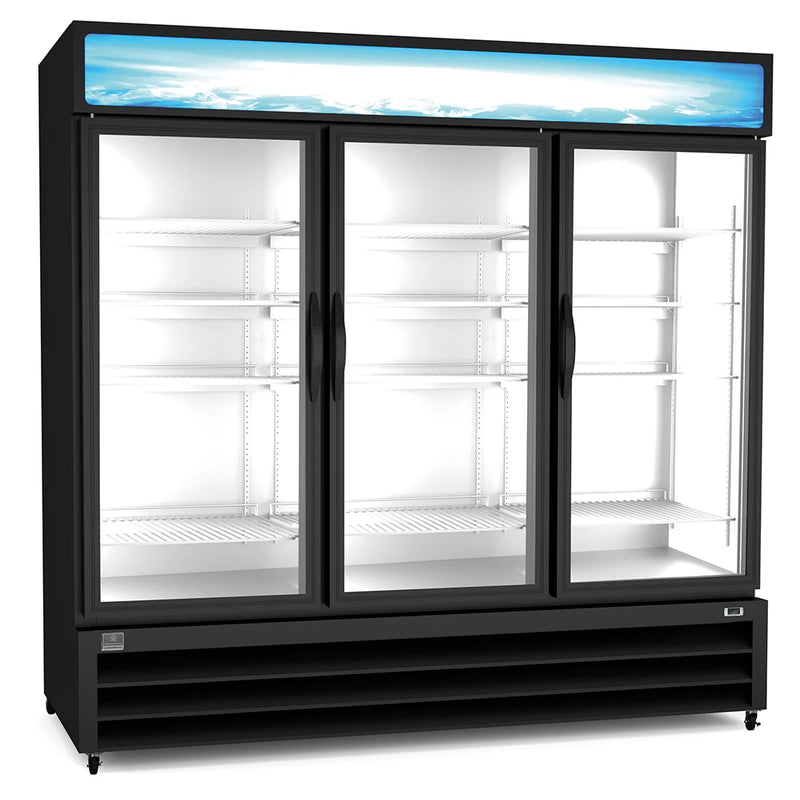 Kelvinator Commercial KCHGM72F 81" Three Section Display Freezer w/ Swing Doors - Bottom Mount Compressor, Black, 220v/1ph