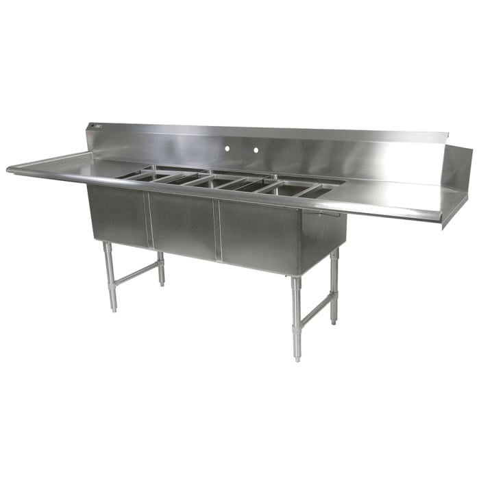 John Boos DT3B18244-2D18L 91 1/2" Straight Dish table w/ (3) Pot Sinks & (2) Drainboards, L R