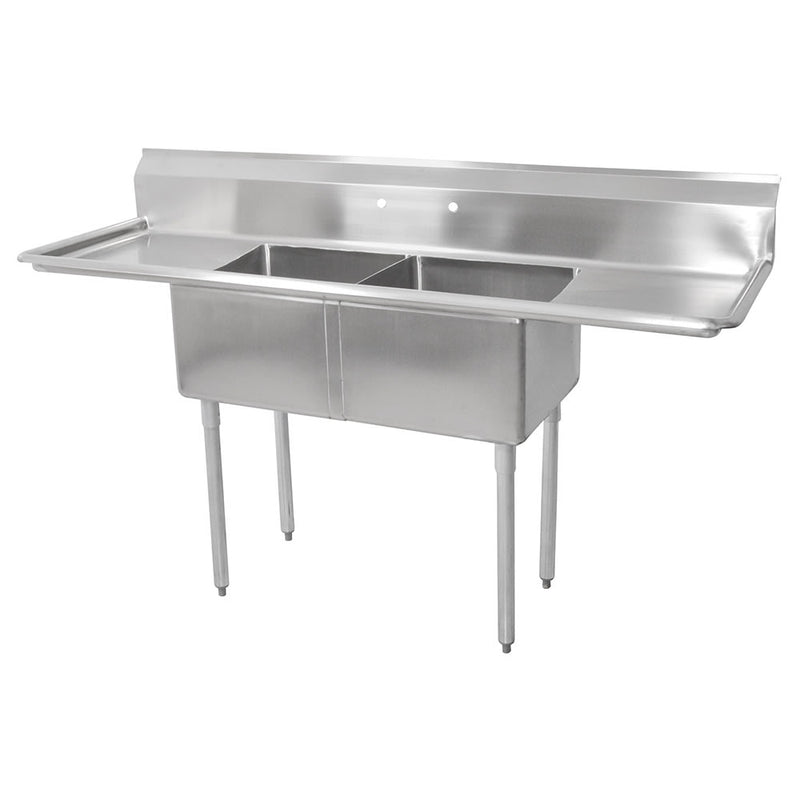 John Boos E2S8-1620-12T18 68" 2 Compartment Sink w/ 16"L x 20"W Bowl, 12" Deep