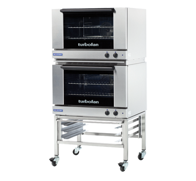 Turbofan E27M2/2C - Full Size Sheet Pan Manual Electric Convection Ovens Double Stacked With Caster Base Stand