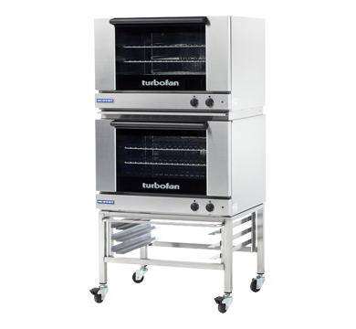Turbofan E27M3/2C - Full Size Sheet Pan Manual Electric Convection Ovens Double Stacked With Caster Base Stand