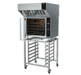 Turbofan E31D4 - Half Size Sheet Pan Digital Electric Convection Oven with Halton Ventless Hood on a Stainless Steel Stand