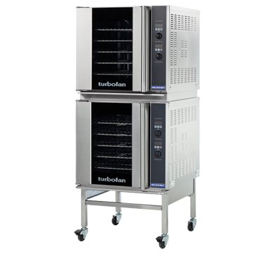 Turbofan E32D5/2C - Full Size Sheet Pan Digital Electric Convection Oven Double Stacked with a Castor Base Stand