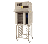 Turbofan E32T5 and SK32 Stand with OVH-32D - Full Size Sheet Pan Touch Electric Convection Oven on a Stainless Steel Stand with ventless hood