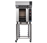 Turbofan E32D5 - Full Size Sheet Pan Digital Electric Convection Oven with Halton Ventless Hood on a Stainless Steel Stand