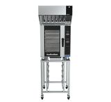 Turbofan E33D5 - Half Size Sheet Pan Digital Electric Convection Oven with Halton Ventless Hood on a Stainless Steel Stand