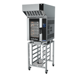 Turbofan E33T5 - Half Size Sheet Pan Touch Screen Electric Convection Oven with Halton Ventless Hood on a Stainless Steel Stand