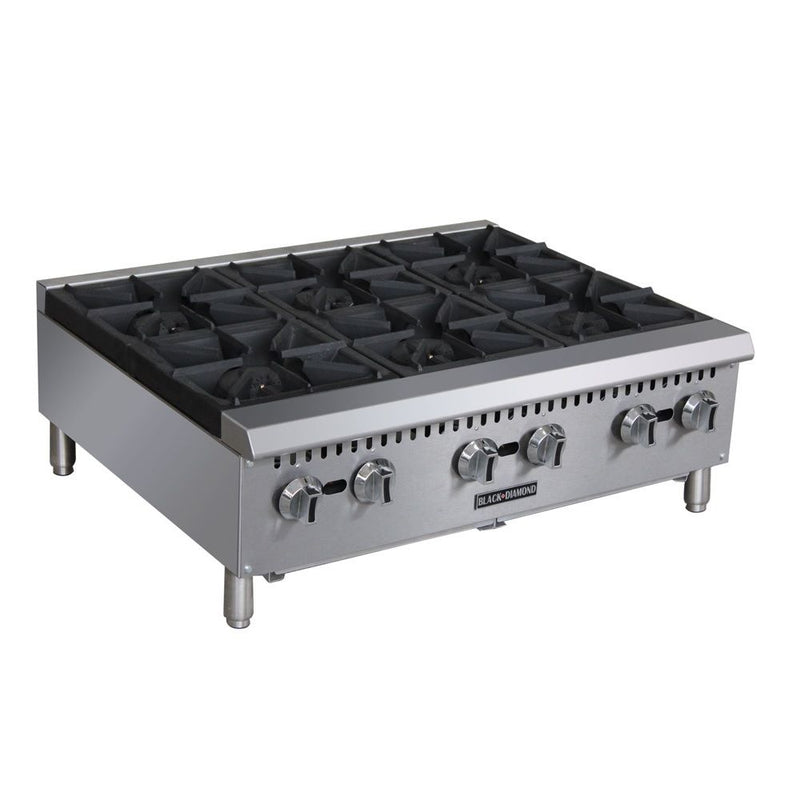 Admiral Craft BDCTH-36, 36-inch 6 Burners Black Diamond Countertop Gas Hot Plate with Manual Controls, 150,000 BTU