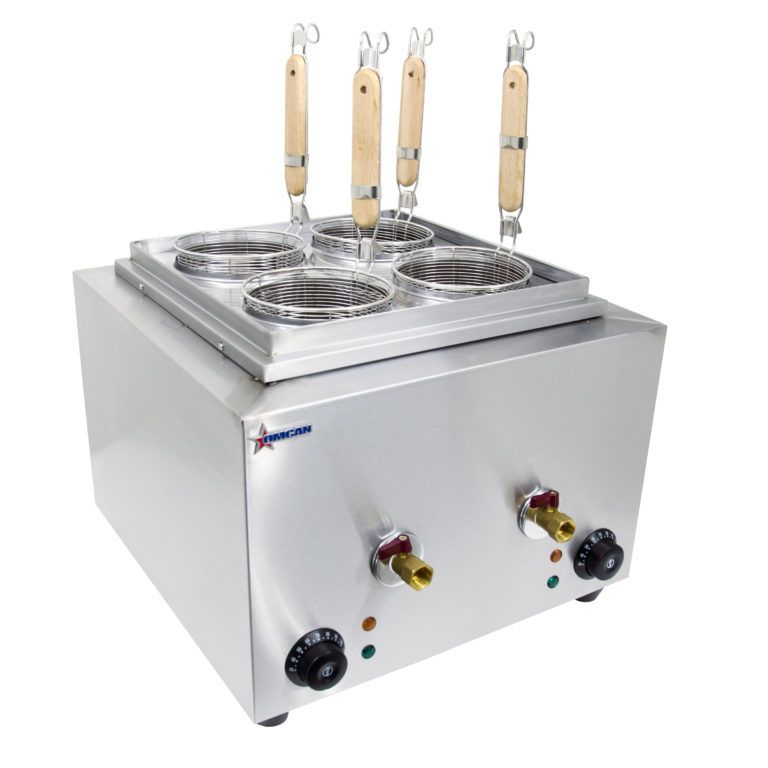 Omcan CE-CN-0004-A, 20-inch 4 Baskets Countertop Stainless Steel Electric Pasta Cooker, 12 Liters Capacity
