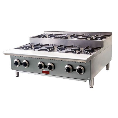 Omcan CE-CN-HP36-S, 36-inch 6 Burners Countertop Step-Up Natural Gas Hot Plate