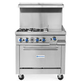 Standard Range SR-R36-12MG, 36-Inch Commercial Gas Range w/ 4 Burners, 12_Inch Griddle Top, 1 Oven - 153,000 BTU